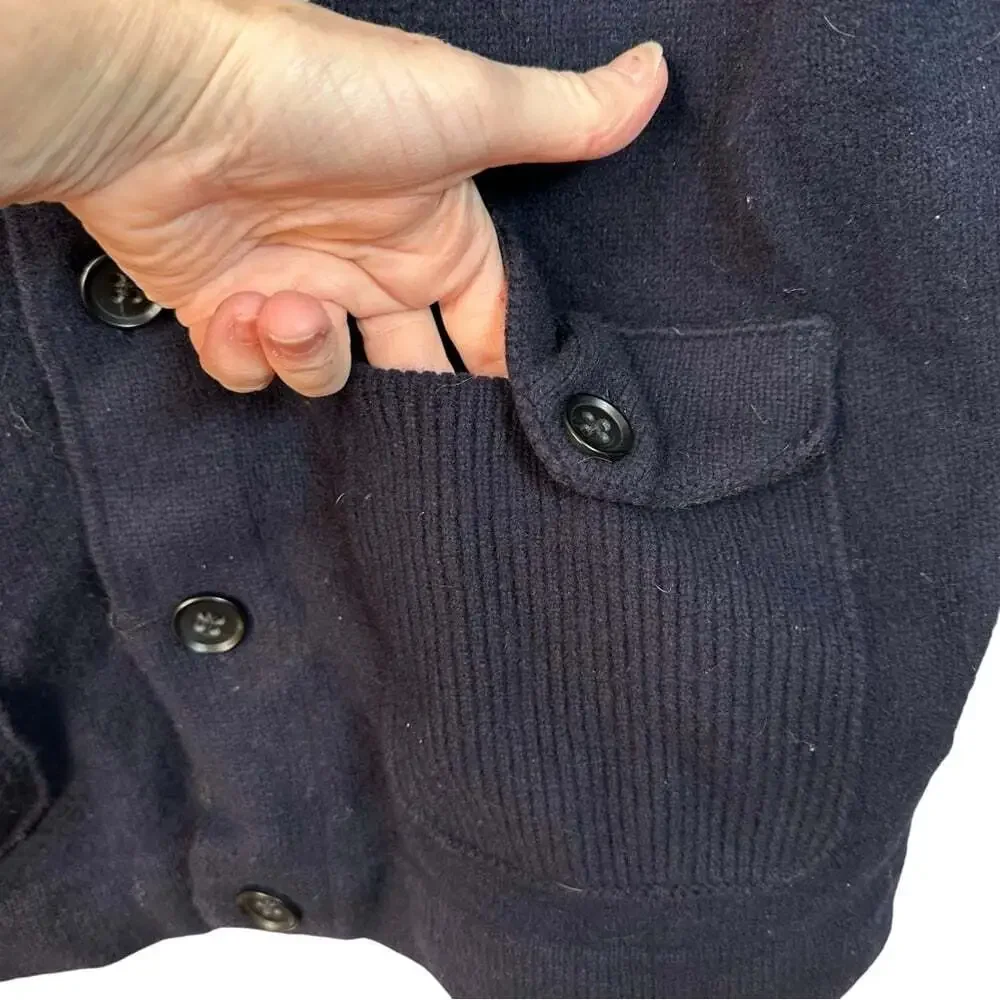 Banana Republic Merino Wool Cardigan Navy Gray Preppy Officecore Medium